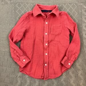Janie and Jack Coral Button Down Shirt 100% cotton ~ 4